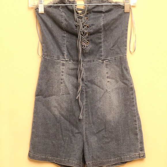 Blue Jean strapless romper jumpsuit playsuit - Picture 1 of 3